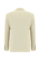 Açık Bej Slim Fit Dar Kesim Çizgili Keten Kruvaze Takım Elbise