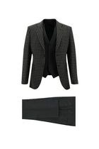 Koyu Antrasit Slim Fit Dar Kesim Kombinli Yelekli Yün Takım Elbise