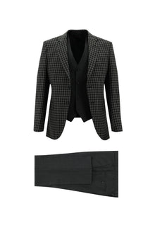 Koyu Antrasit Slim Fit Dar Kesim Kombinli Yelekli Yün Takım Elbise