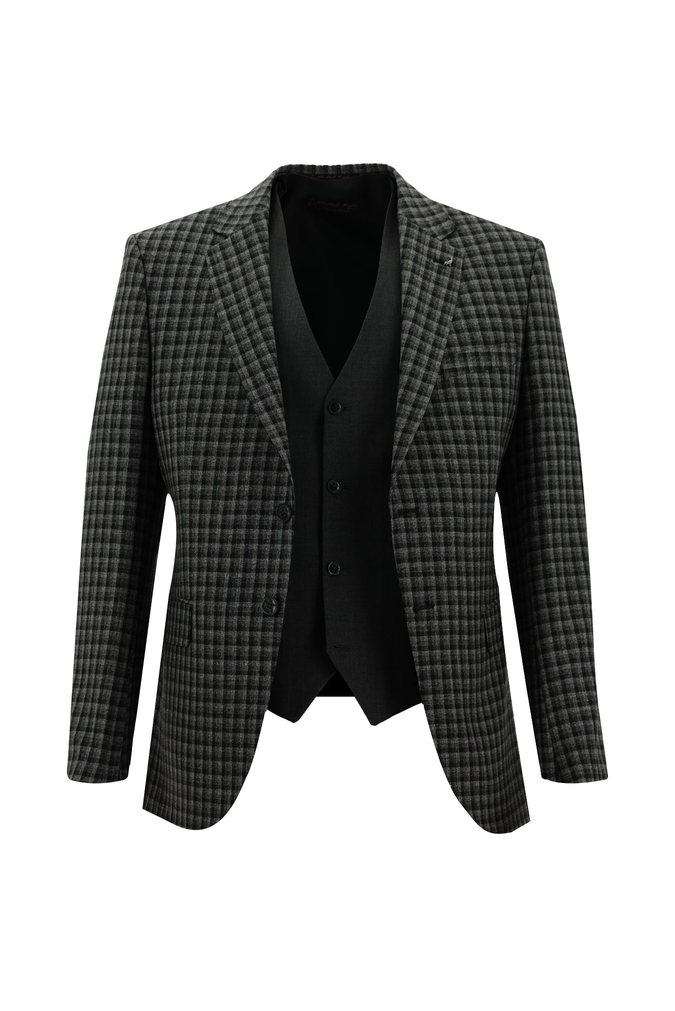 Koyu Antrasit Slim Fit Dar Kesim Kombinli Yelekli Yün Takım Elbise
