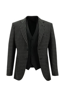 Koyu Antrasit Slim Fit Dar Kesim Kombinli Yelekli Yün Takım Elbise