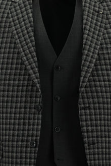 Koyu Antrasit Slim Fit Dar Kesim Kombinli Yelekli Yün Takım Elbise