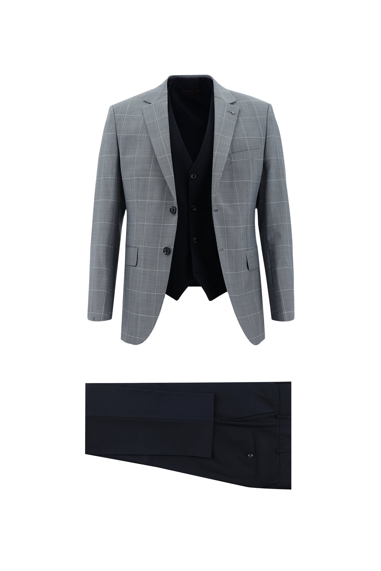 Açık Lacivert Slim Fit Dar Kesim Yünlü Kombinli Yelekli Takım Elbise