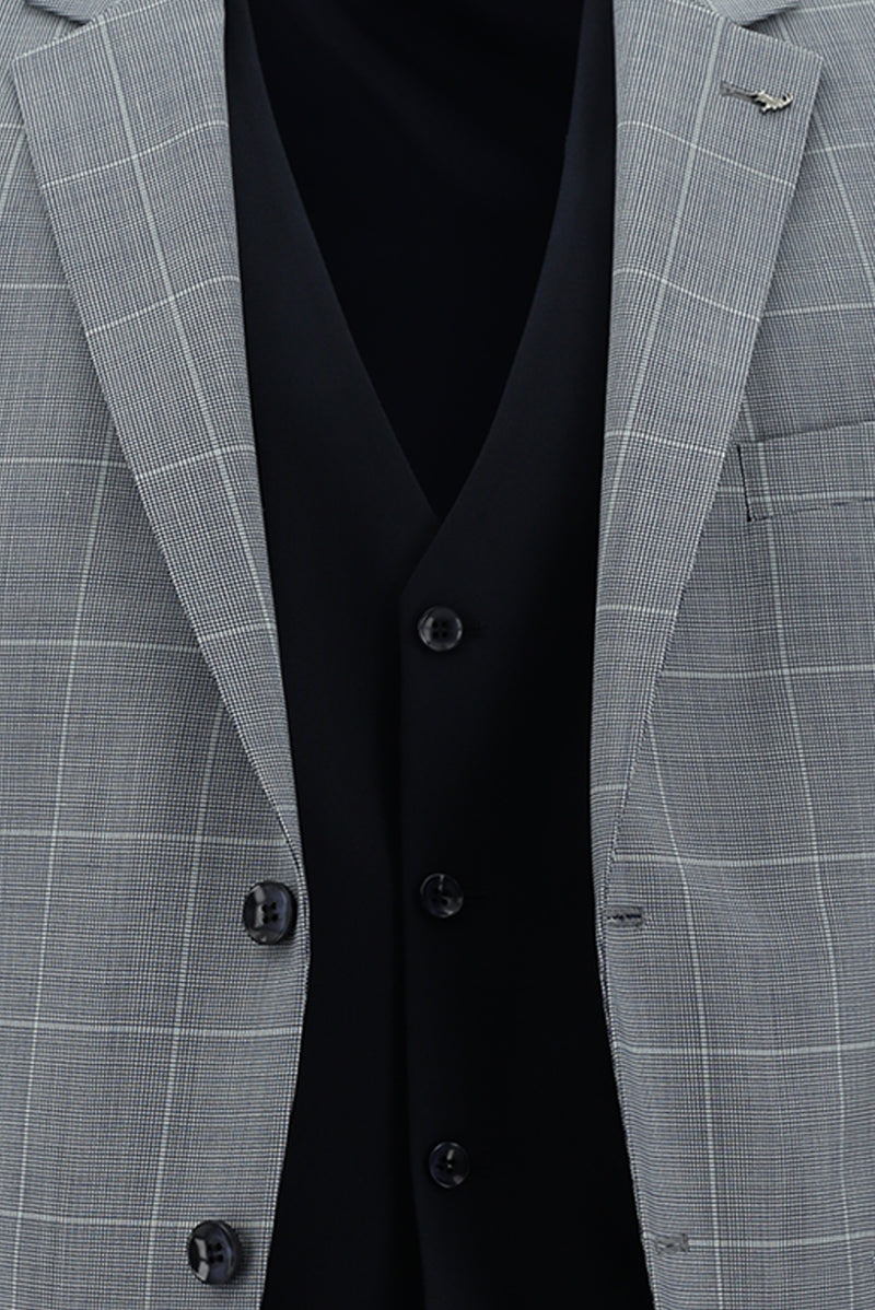 Açık Lacivert Slim Fit Dar Kesim Yünlü Kombinli Yelekli Takım Elbise