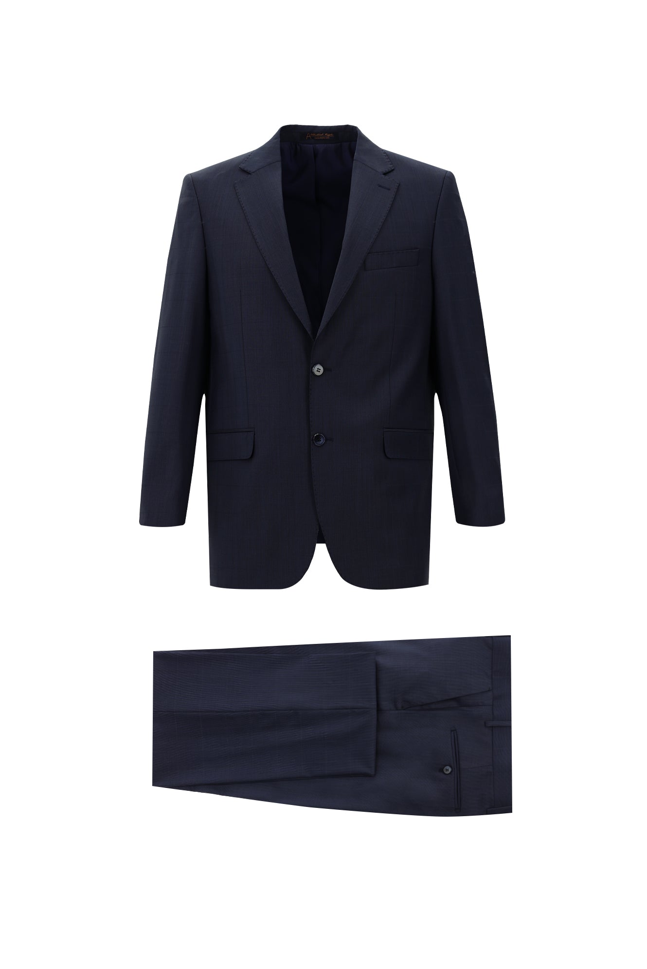 Orta Lacivert Slim Fit Dar Kesim Yünlü Klasik Kareli Takım Elbise