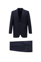 Orta Lacivert Slim Fit Dar Kesim Yünlü Klasik Kareli Takım Elbise