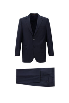 Orta Lacivert 7 Drop Slim Fit Dar Kesim Yünlü Kareli Tak?m Elbise-Abdullah Ki??l?