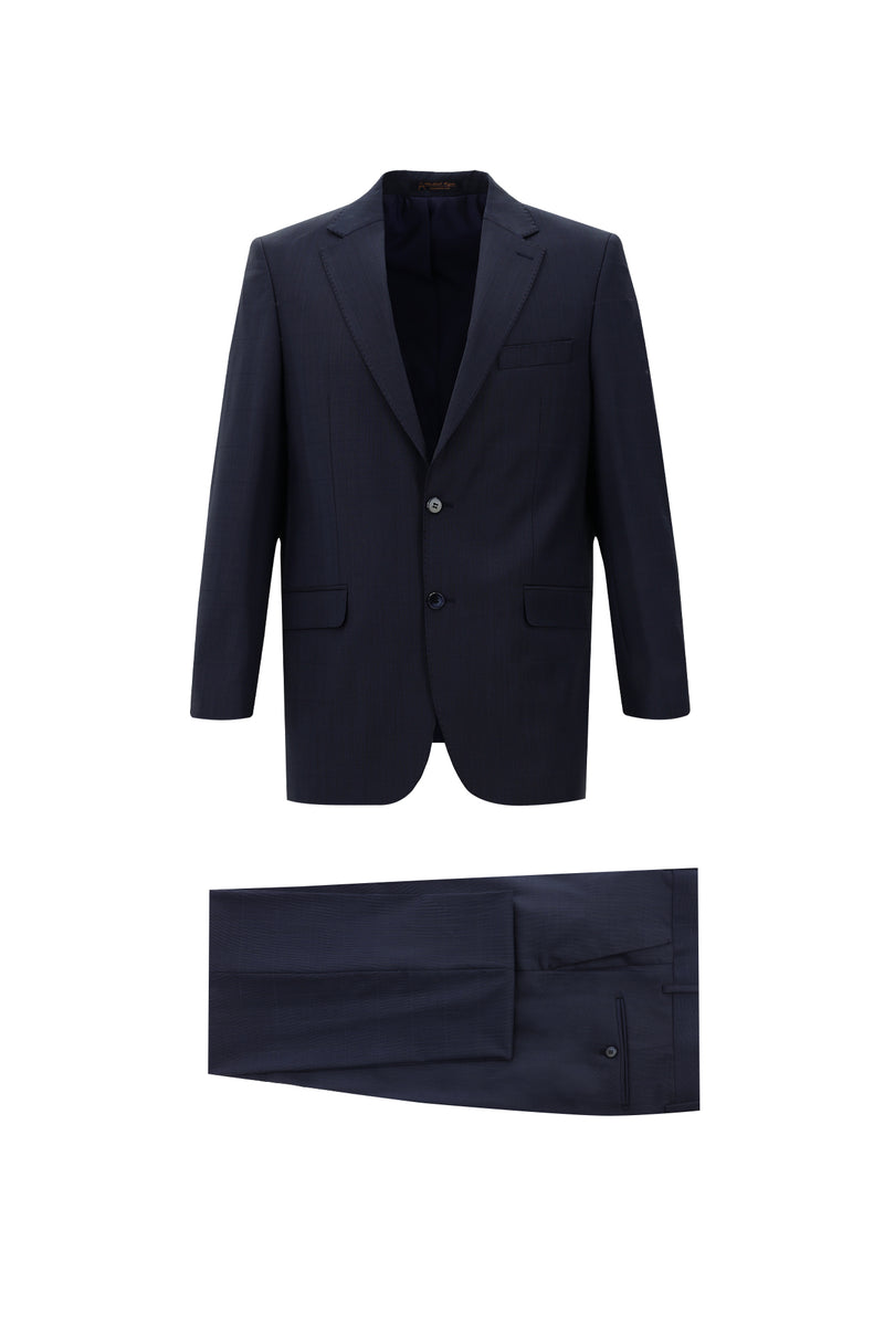 Orta Lacivert 7 Drop Slim Fit Dar Kesim Yünlü Kareli Tak?m Elbise-Abdullah Ki??l?