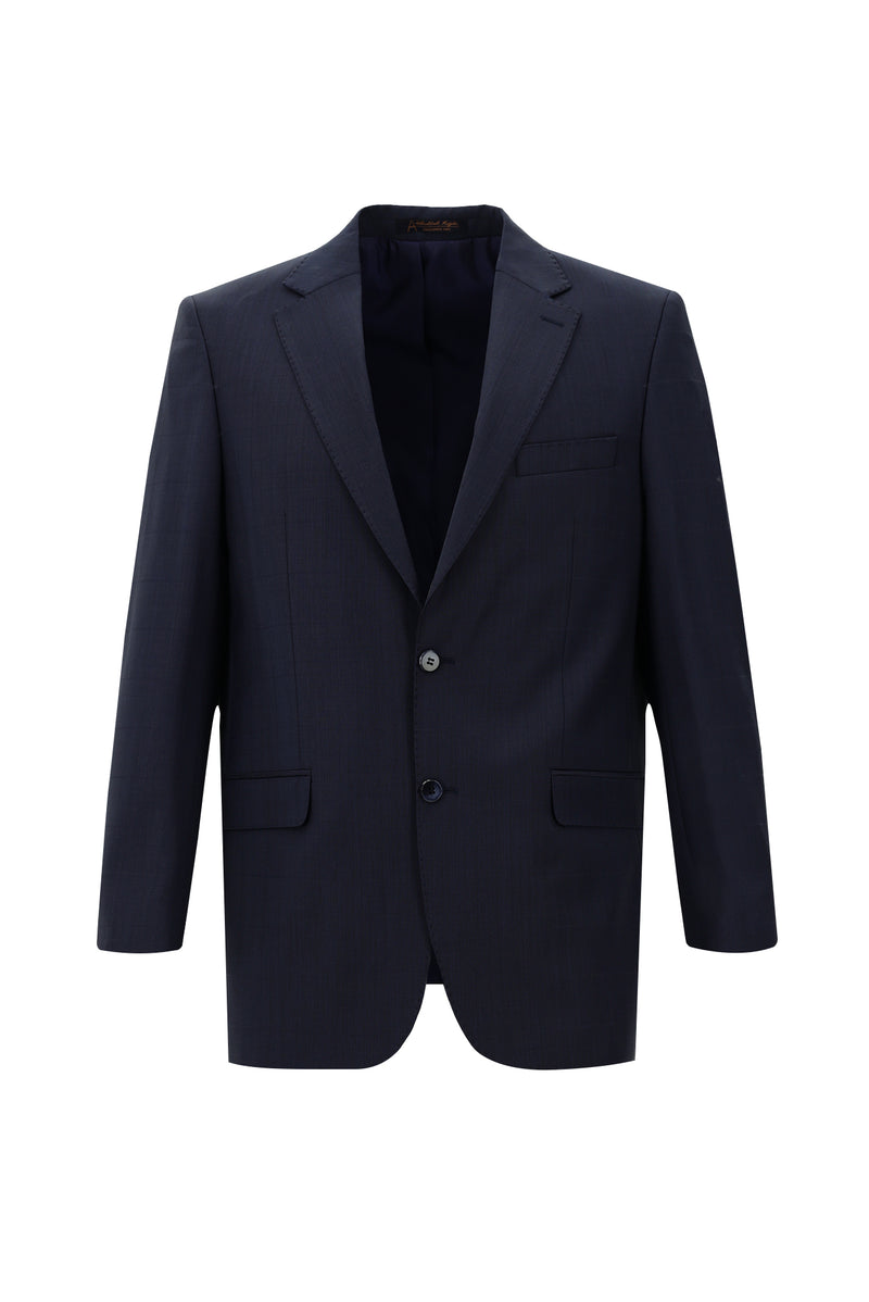 Orta Lacivert Relaxed Fit Rahat Kesim Yünlü Klasik Kareli Takım Elbise