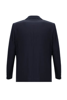 Orta Lacivert Slim Fit Dar Kesim Yünlü Klasik Kareli Takım Elbise