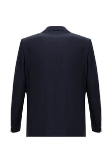 Orta Lacivert 7 Drop Slim Fit Dar Kesim Yünlü Kareli Tak?m Elbise-Abdullah Ki??l?