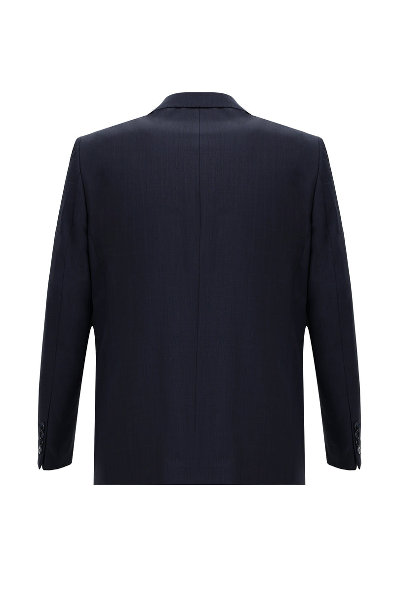 Orta Lacivert 7 Drop Slim Fit Dar Kesim Yünlü Kareli Tak?m Elbise-Abdullah Ki??l?