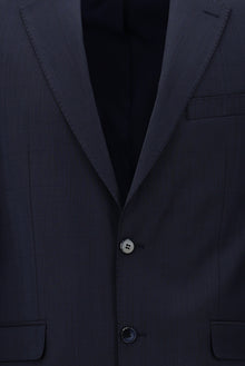 Orta Lacivert Slim Fit Dar Kesim Yünlü Klasik Kareli Takım Elbise