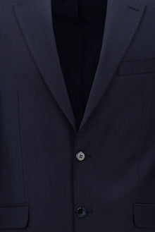 Orta Lacivert 7 Drop Slim Fit Dar Kesim Yünlü Kareli Tak?m Elbise-Abdullah Ki??l?