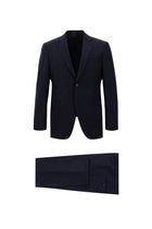 Koyu Lacivert Slim Fit Dar Kesim Yünlü Klasik Kareli Takım Elbise