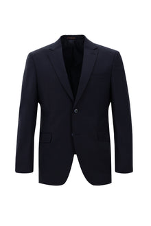 Koyu Lacivert Slim Fit Dar Kesim Yünlü Klasik Kareli Takım Elbise