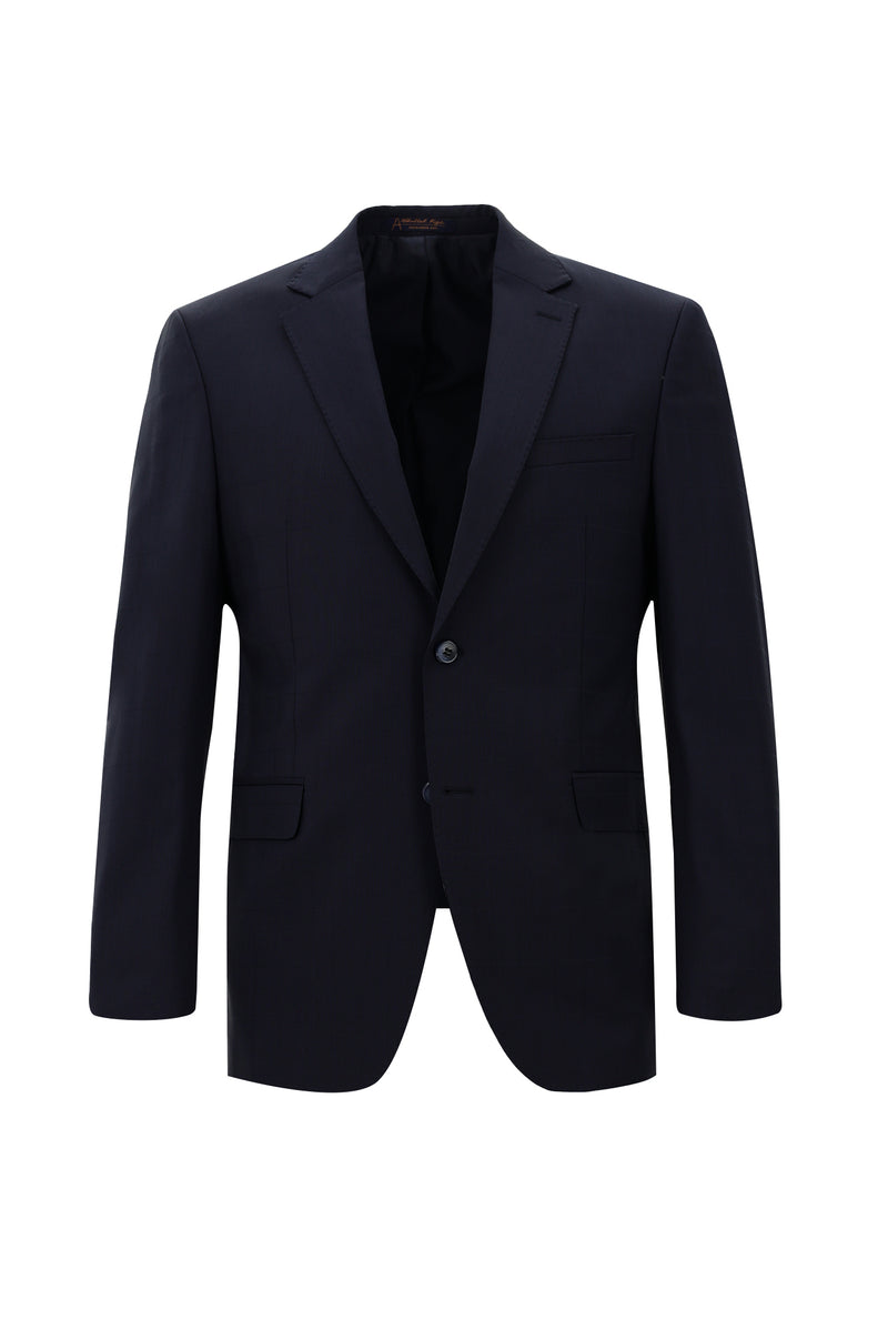 Koyu Lacivert Yünlü Klasik Kareli Takım Elbise