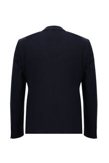 Koyu Lacivert Slim Fit Dar Kesim Yünlü Klasik Kareli Takım Elbise