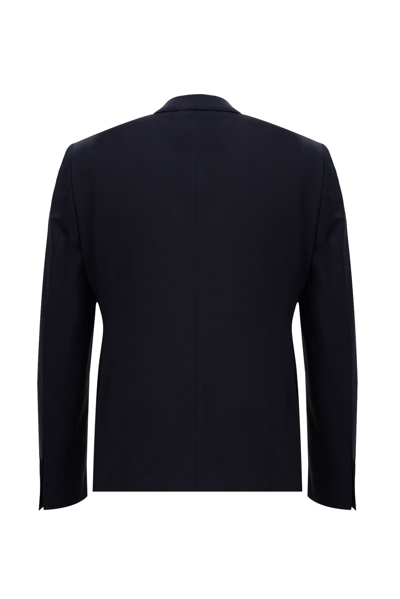 Koyu Lacivert Yünlü Klasik Kareli Takım Elbise