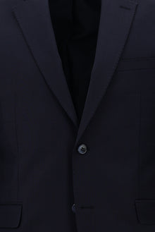 Koyu Lacivert Slim Fit Dar Kesim Yünlü Klasik Kareli Takım Elbise