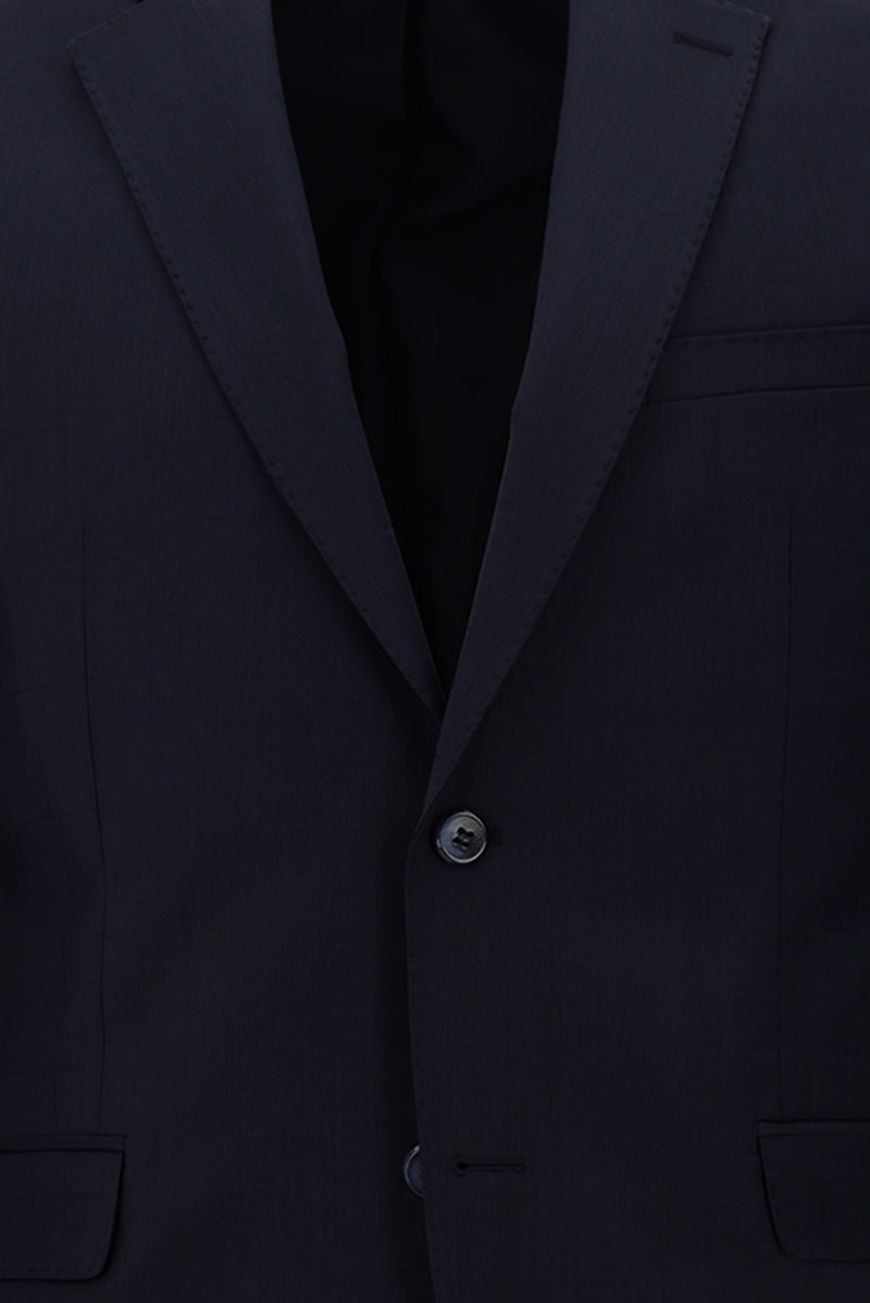 Koyu Lacivert Yünlü Klasik Kareli Takım Elbise