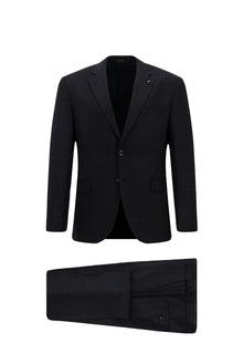 Koyu Lacivert 7 Drop Slim Fit Dar Kesim Kareli Yünlü Tak?m Elbise-Abdullah Ki??l?