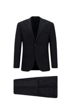 Koyu Lacivert Slim Fit Dar Kesim Kareli Yünlü Klasik Takım Elbise