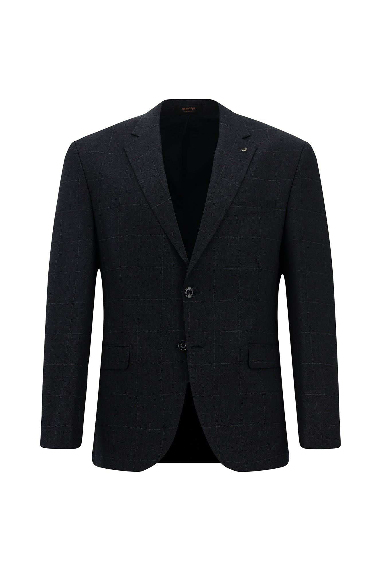 Koyu Lacivert Slim Fit Dar Kesim Kareli Yünlü Klasik Takım Elbise