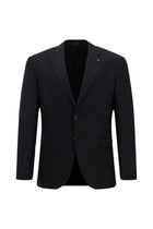 Koyu Lacivert Slim Fit Dar Kesim Kareli Yünlü Klasik Takım Elbise