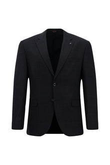 Koyu Lacivert Slim Fit Dar Kesim Kareli Yünlü Klasik Takım Elbise