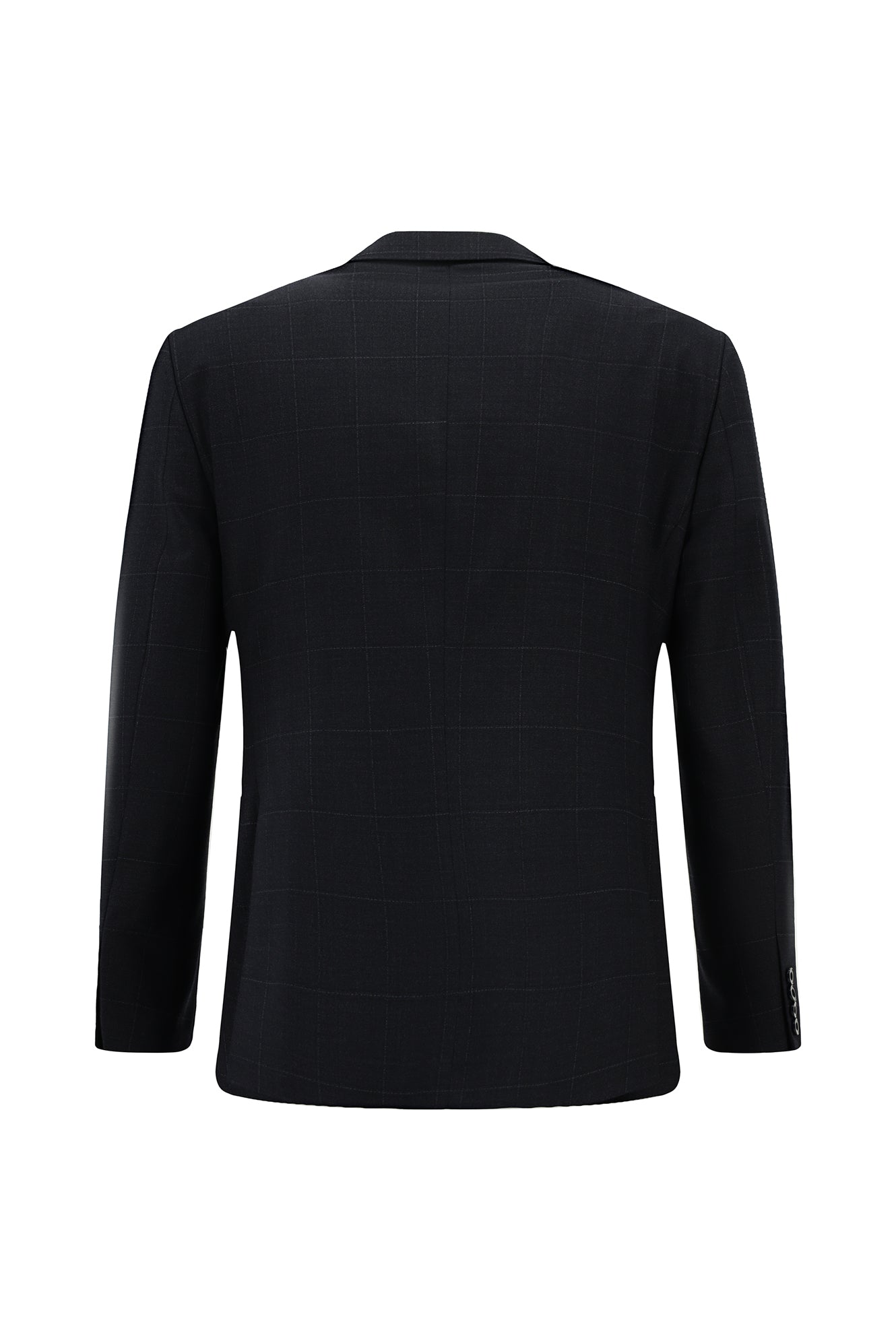 Koyu Lacivert Slim Fit Dar Kesim Kareli Yünlü Klasik Takım Elbise