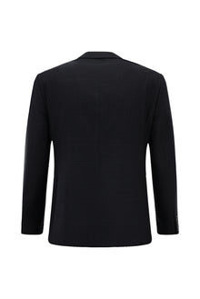 Koyu Lacivert Slim Fit Dar Kesim Kareli Yünlü Klasik Takım Elbise