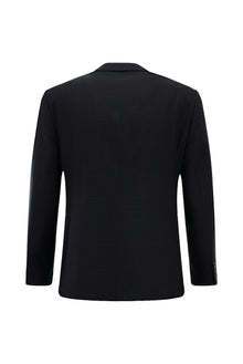 Koyu Lacivert 7 Drop Slim Fit Dar Kesim Kareli Yünlü Tak?m Elbise-Abdullah Ki??l?