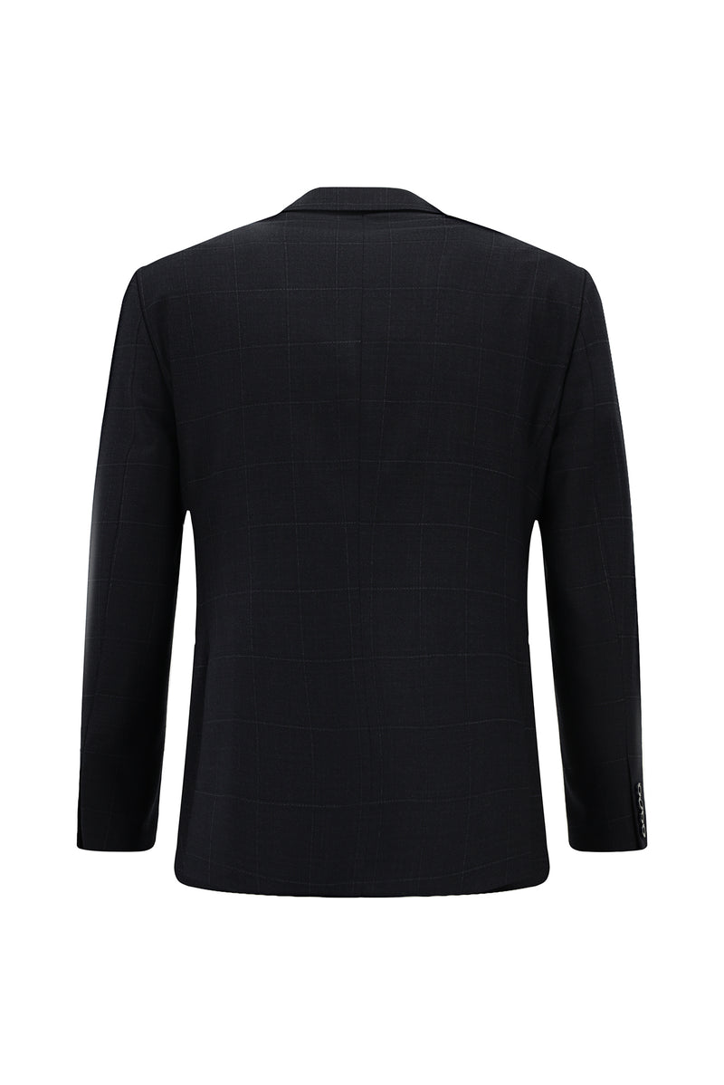 Koyu Lacivert 7 Drop Slim Fit Dar Kesim Kareli Yünlü Takım Elbise