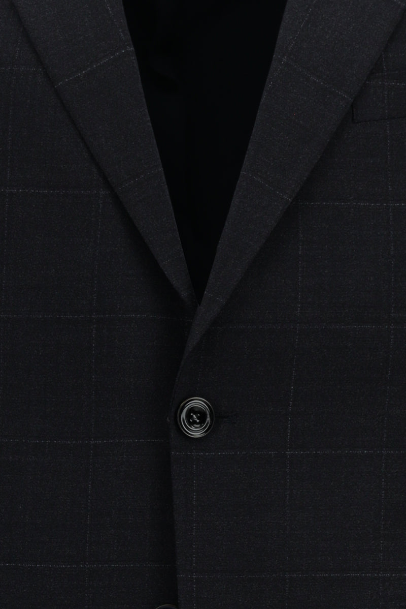 Koyu Lacivert 7 Drop Slim Fit Dar Kesim Kareli Yünlü Takım Elbise