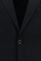 Koyu Lacivert Slim Fit Dar Kesim Kareli Yünlü Klasik Takım Elbise