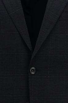 Koyu Lacivert Slim Fit Dar Kesim Kareli Yünlü Klasik Takım Elbise