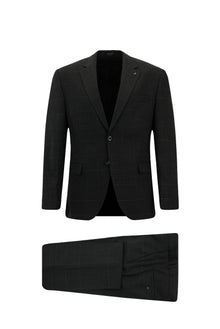 Koyu Antrasit 7 Drop Slim Fit Dar Kesim Kareli Yünlü Tak?m Elbise-Abdullah Ki??l?