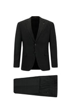 Koyu Antrasit Slim Fit Dar Kesim Kareli Yünlü Klasik Takım Elbise