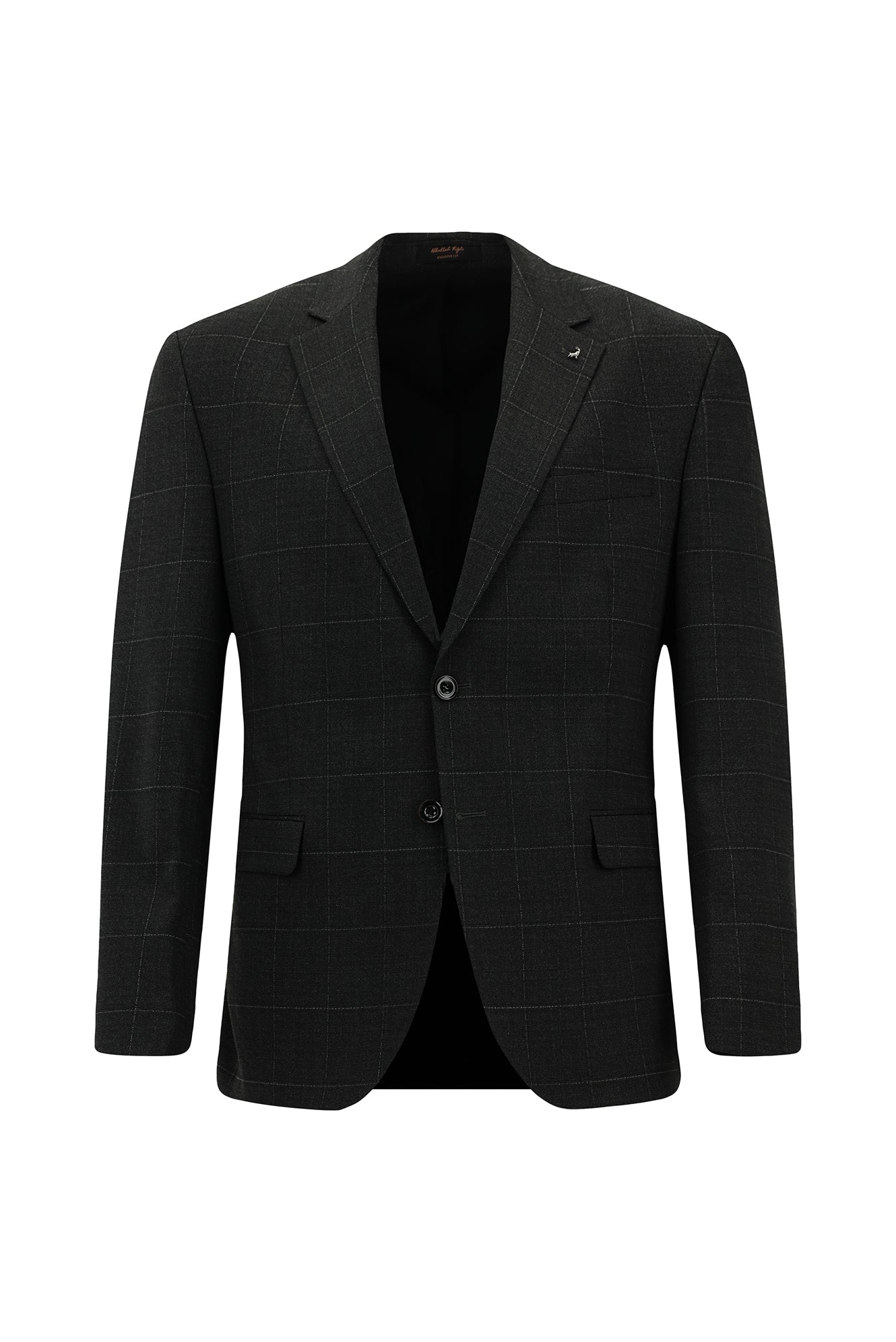 Koyu Antrasit Slim Fit Dar Kesim Kareli Yünlü Klasik Takım Elbise