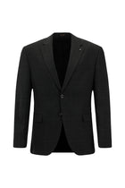 Koyu Antrasit Slim Fit Dar Kesim Kareli Yünlü Klasik Takım Elbise