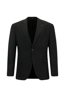 Koyu Antrasit Slim Fit Dar Kesim Kareli Yünlü Klasik Takım Elbise