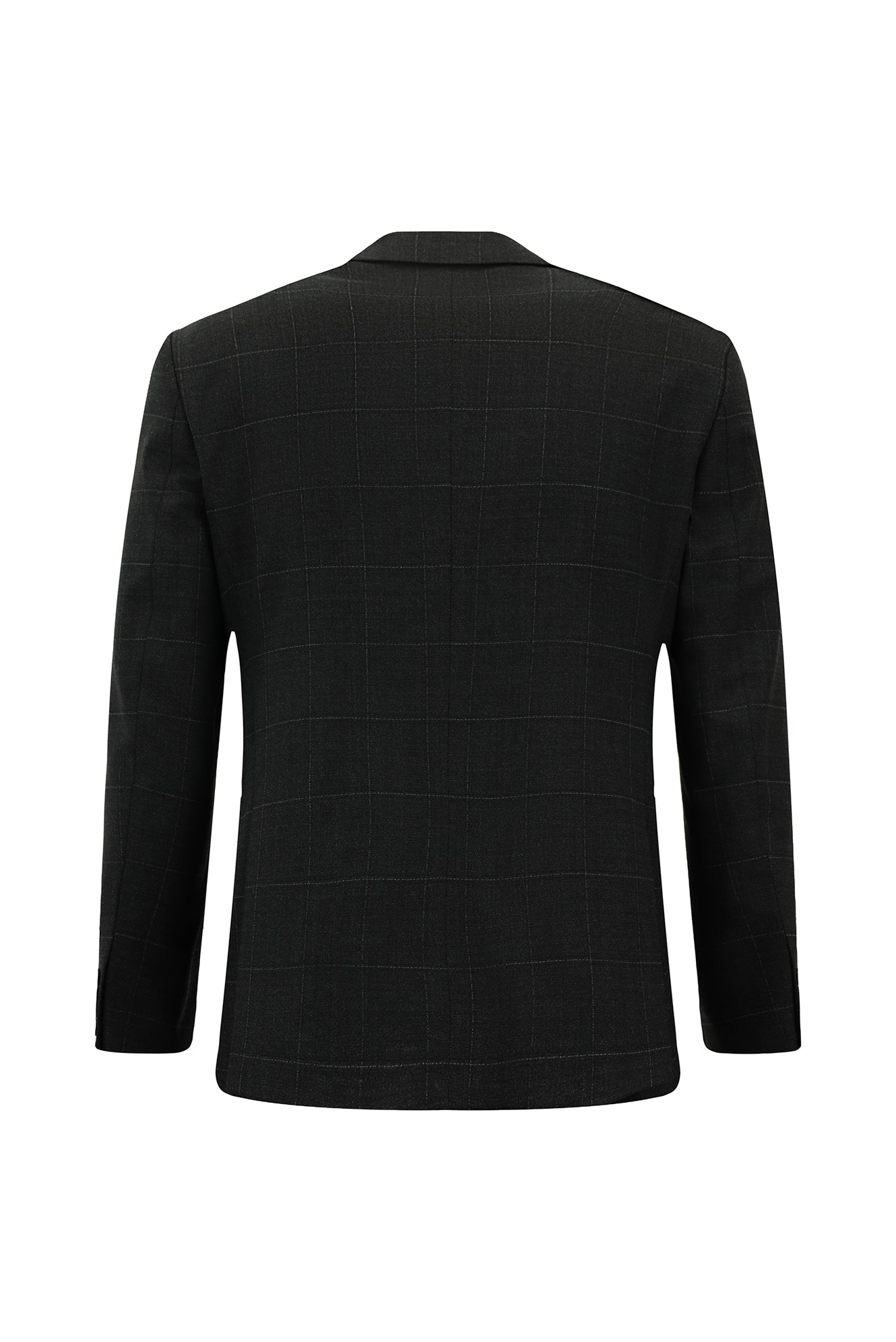 Koyu Antrasit Slim Fit Dar Kesim Kareli Yünlü Klasik Takım Elbise