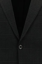 Koyu Antrasit Slim Fit Dar Kesim Kareli Yünlü Klasik Takım Elbise