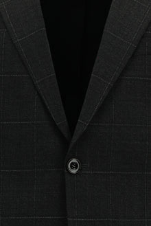 Koyu Antrasit Slim Fit Dar Kesim Kareli Yünlü Klasik Takım Elbise