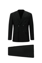 Siyah Regular Fit Flex Suit Yünlü Kareli Kruvaze Takım Elbise