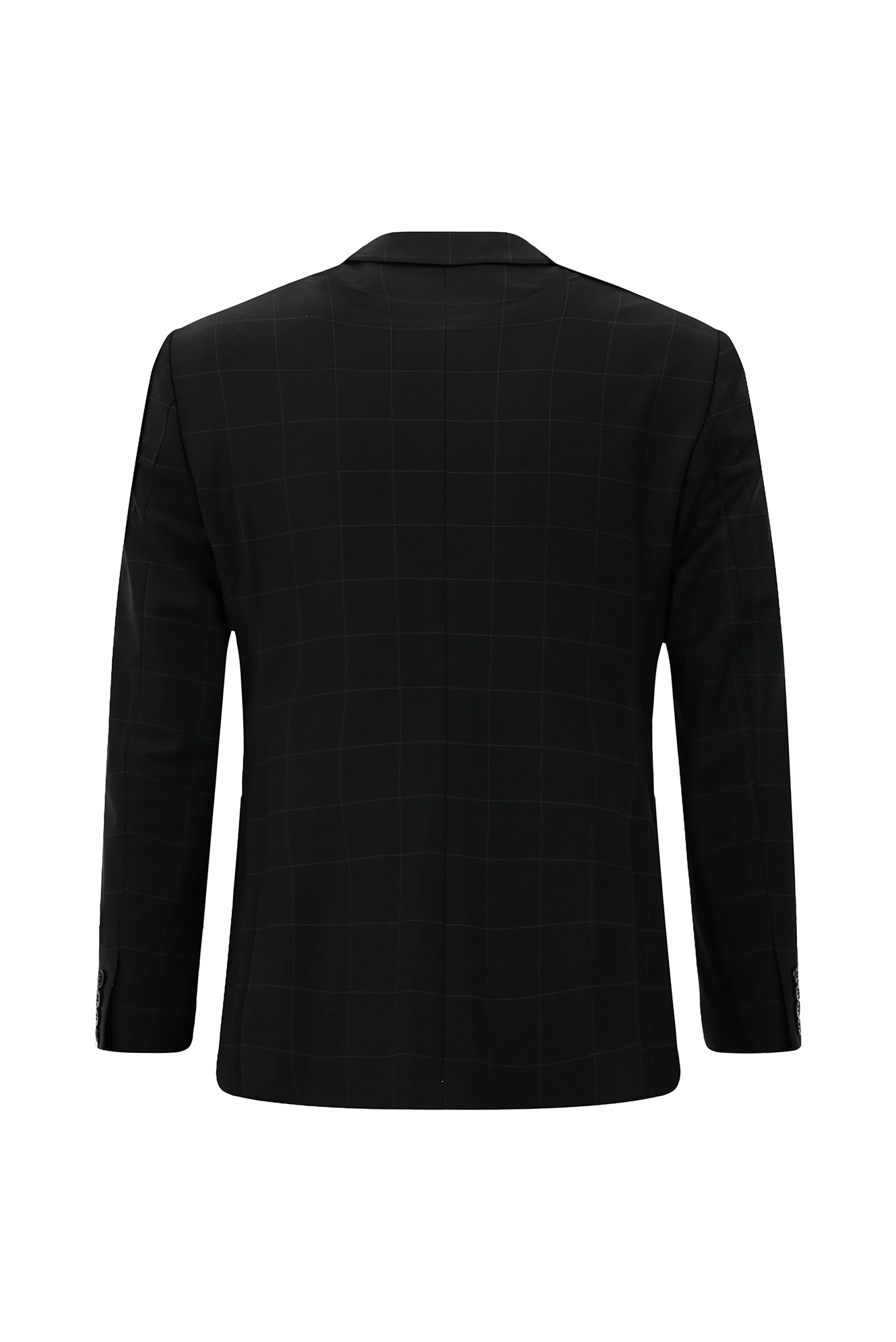 Siyah Regular Fit Flex Suit Yünlü Kareli Kruvaze Takım Elbise