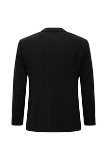 Siyah Regular Fit Flex Suit Yünlü Kareli Kruvaze Takım Elbise