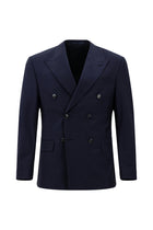 Koyu Lacivert Regular Fit Flex Suit Yünlü Kareli Kruvaze Çantalı Takım Elbise