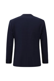 Koyu Lacivert Regular Fit Flex Suit Yünlü Kareli Kruvaze Çantalı Takım Elbise